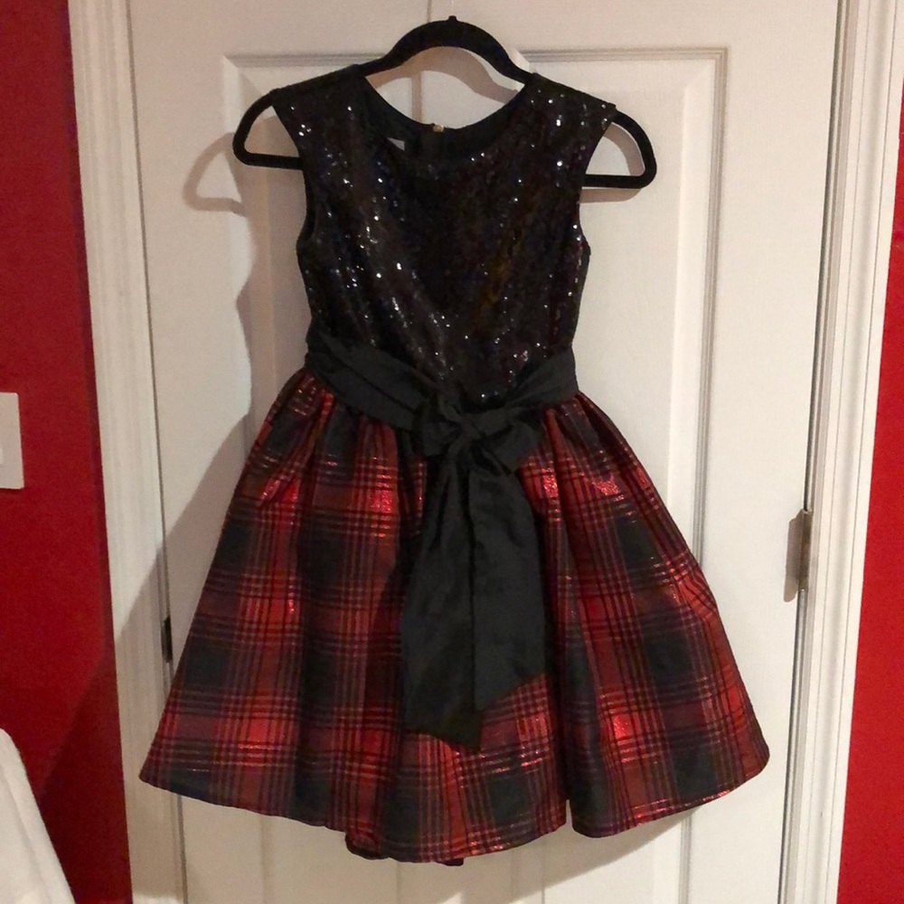 Party Dress. Red and black with sequins. Size 12